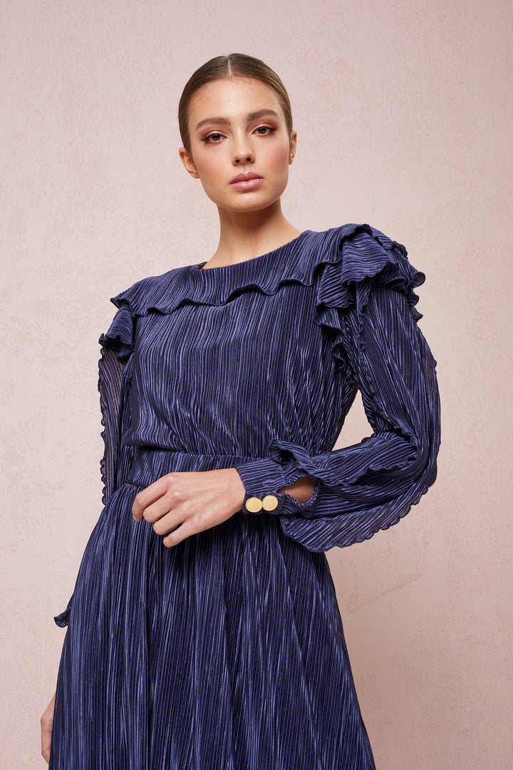 PLEATED MIDI DRESS WITH LONG SLEEVES