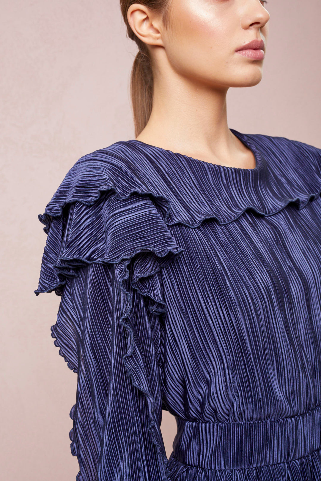 PLEATED MIDI DRESS WITH LONG SLEEVES