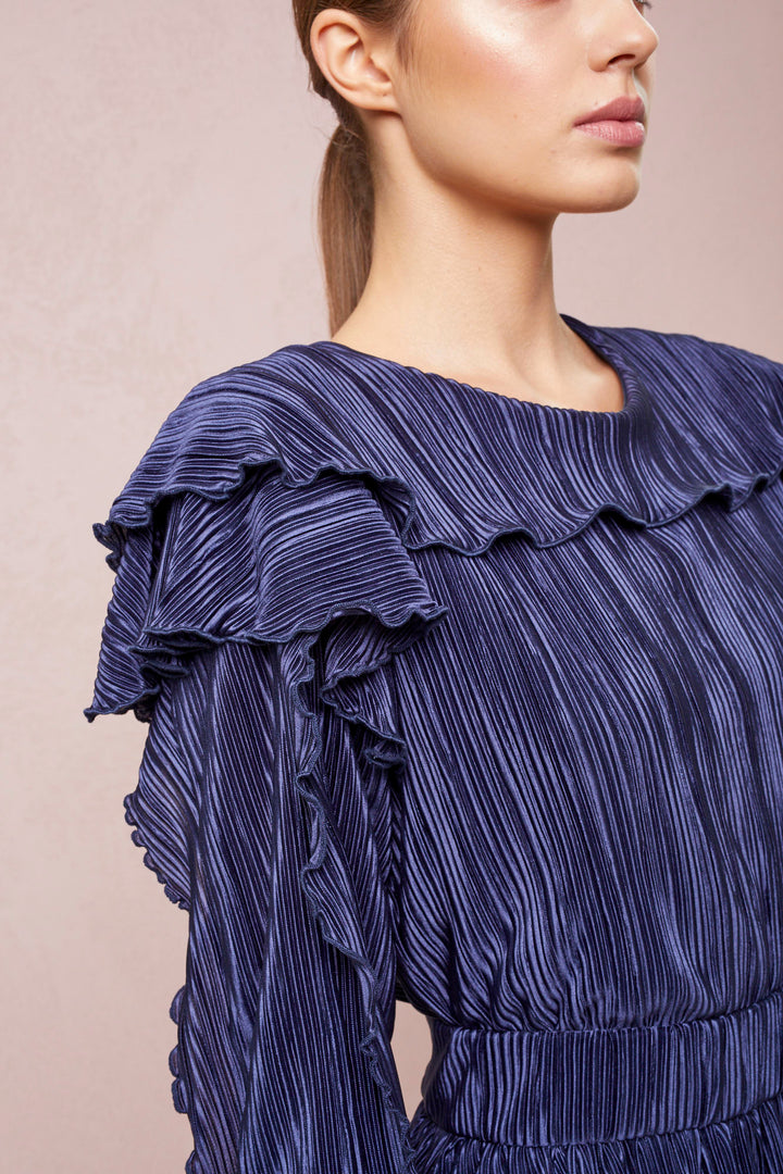 PLEATED MIDI DRESS WITH LONG SLEEVES