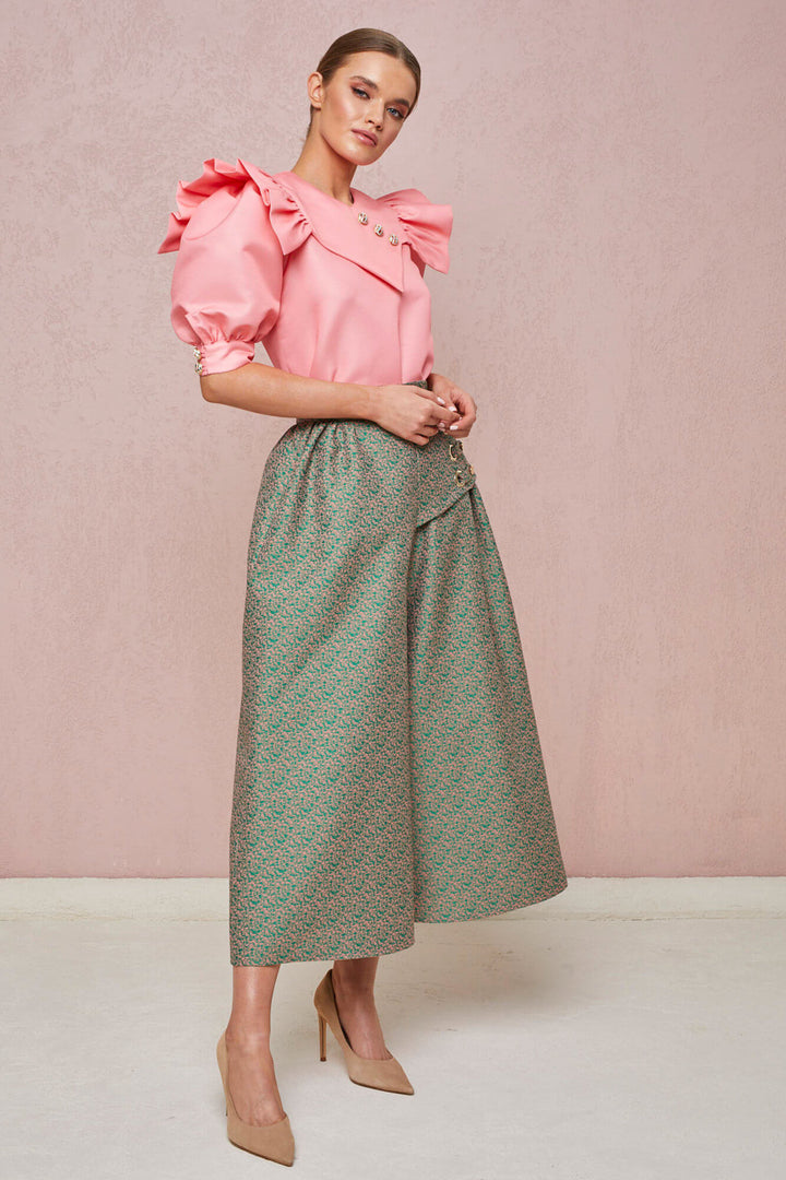 BLOUSE WITH SHORT PUFF SLEEVES AND DECORATIVE BUTTONS