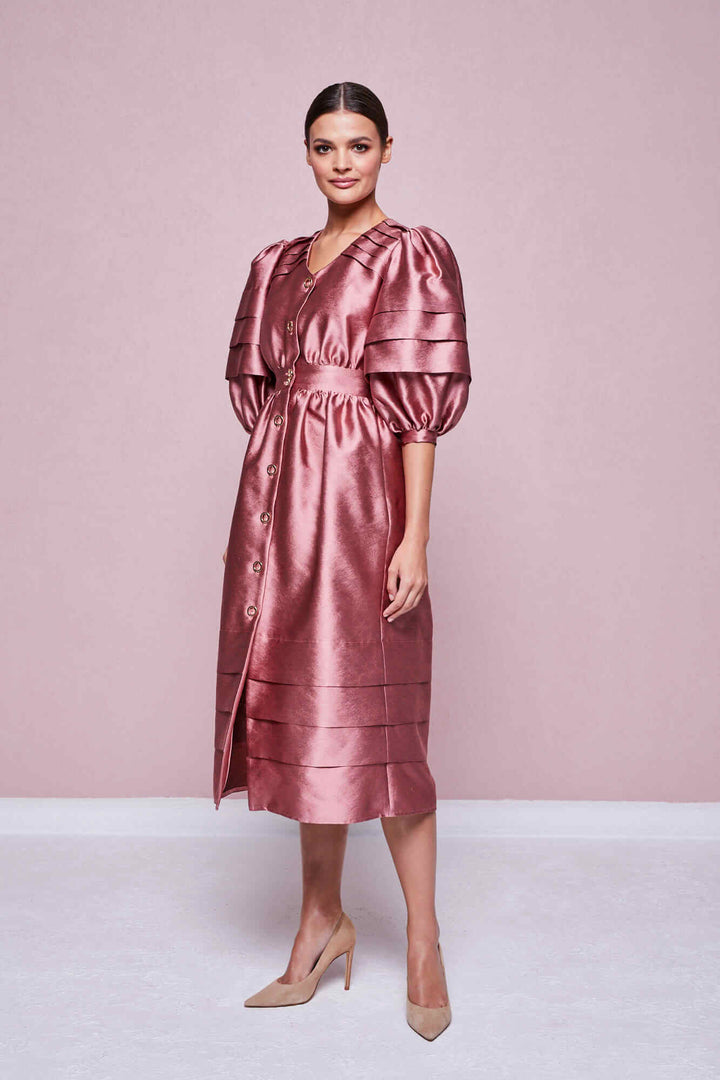 BUTTON-FRONT MIDI DRESS