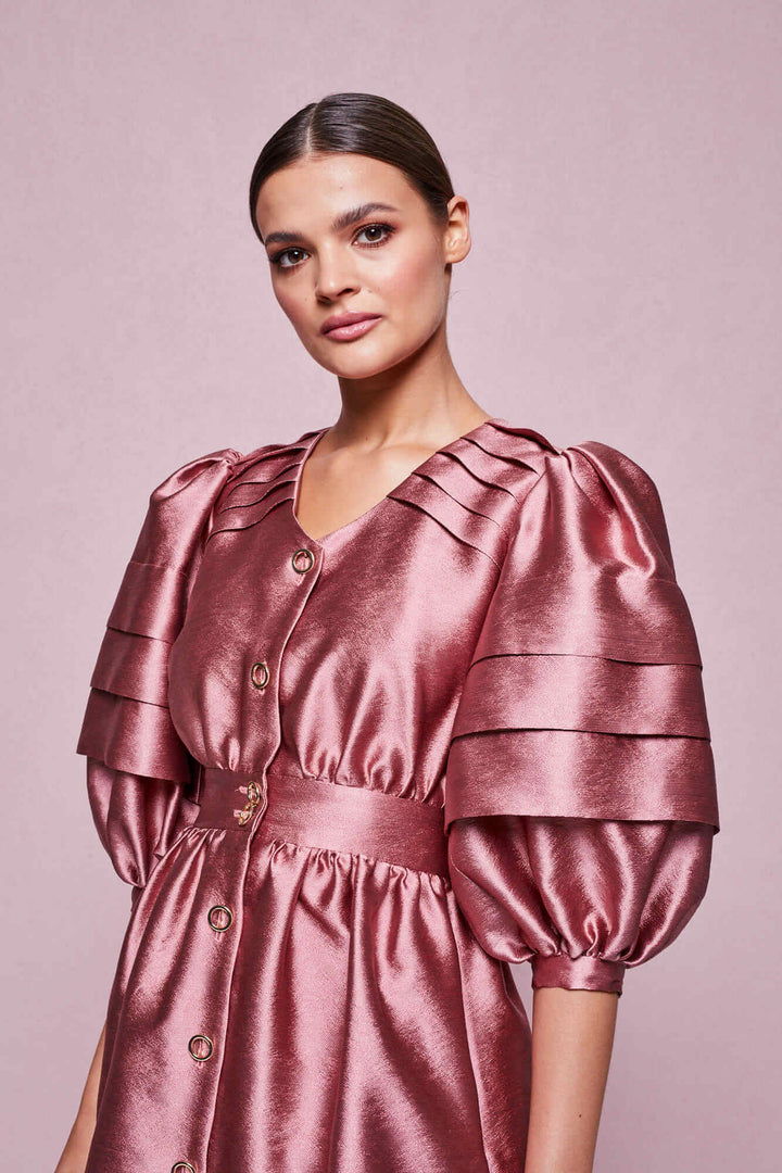 BUTTON-FRONT MIDI DRESS