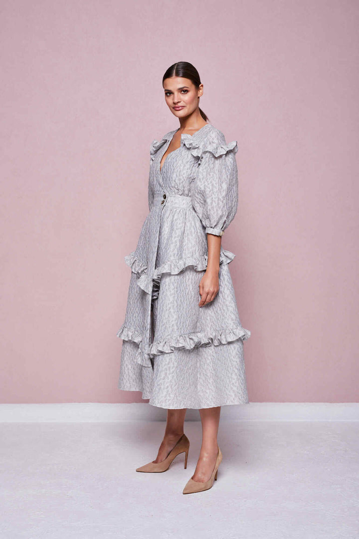 ENVELOPE DRESS WITH PUFF SLEEVES