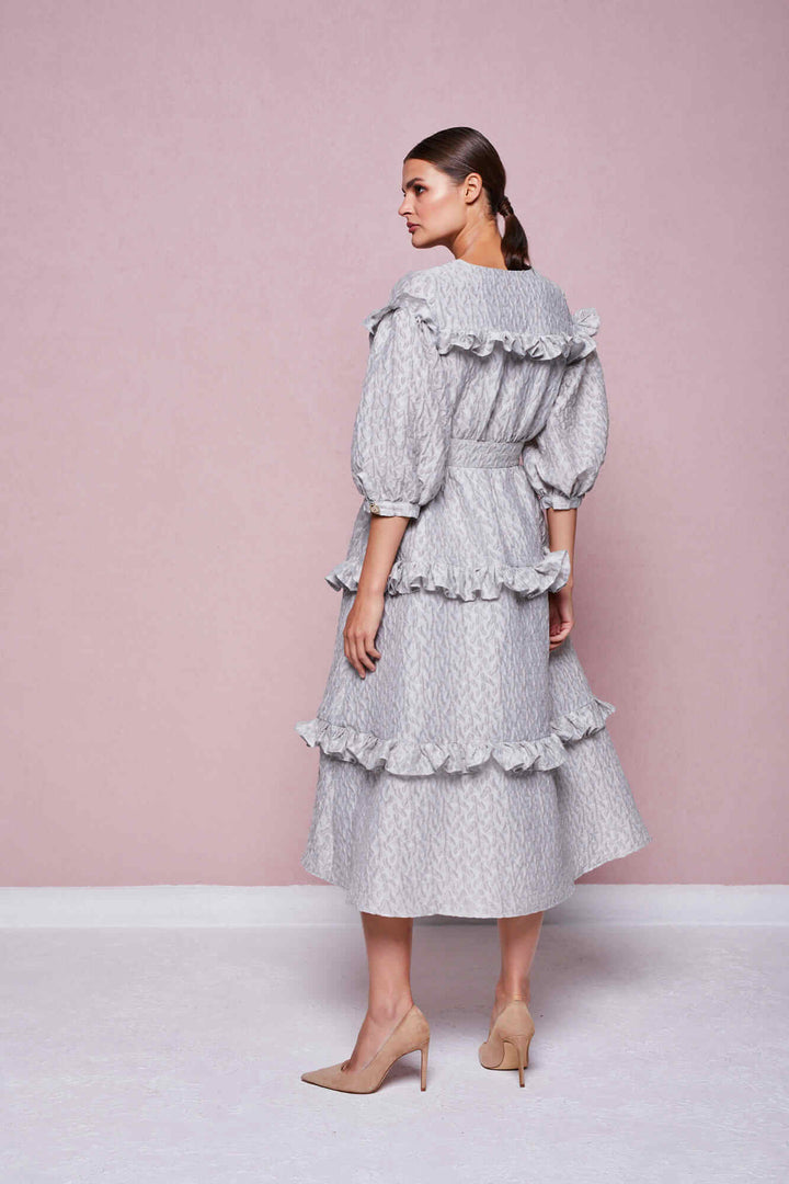 ENVELOPE DRESS WITH PUFF SLEEVES