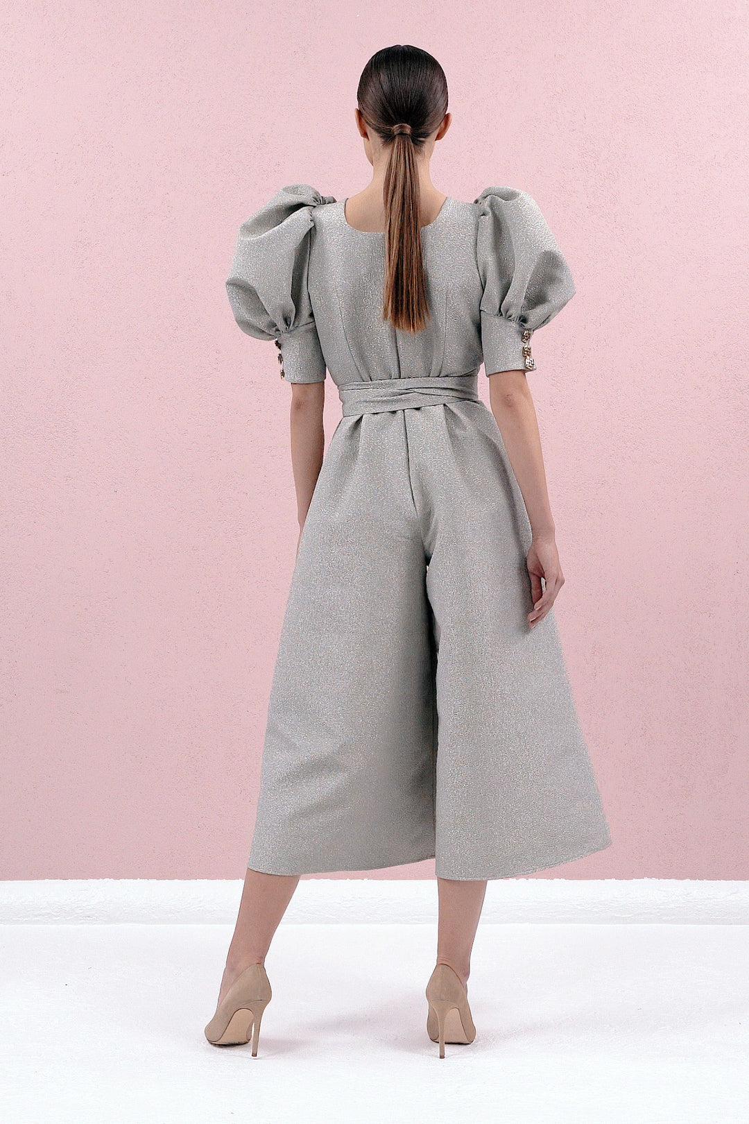 JUMPSUIT WITH SHORT PUFF SLEEVES AND WIDE LEGS