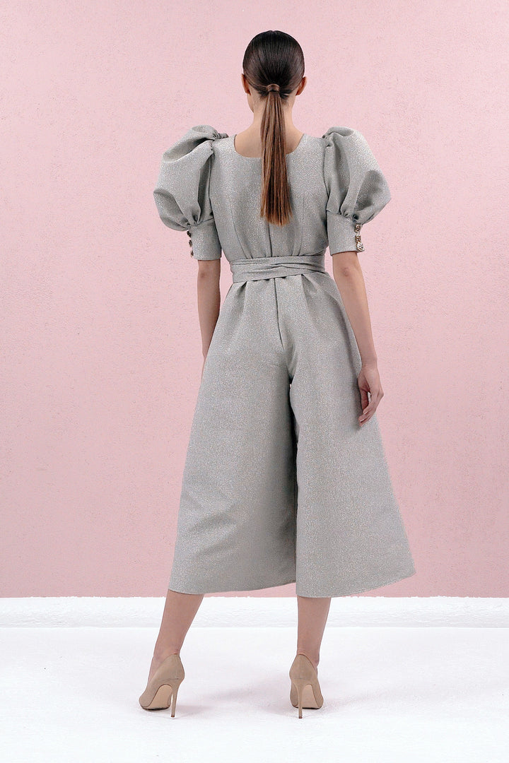 JUMPSUIT WITH SHORT PUFF SLEEVES AND WIDE LEGS