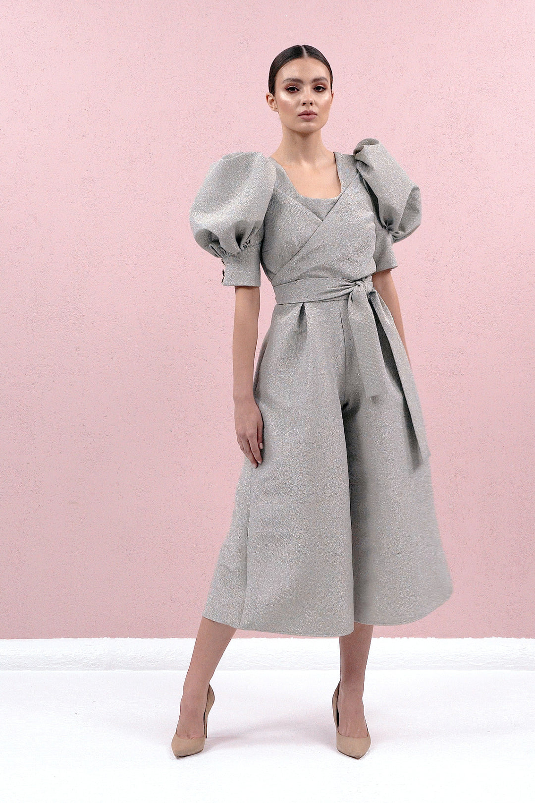 JUMPSUIT WITH SHORT PUFF SLEEVES AND WIDE LEGS