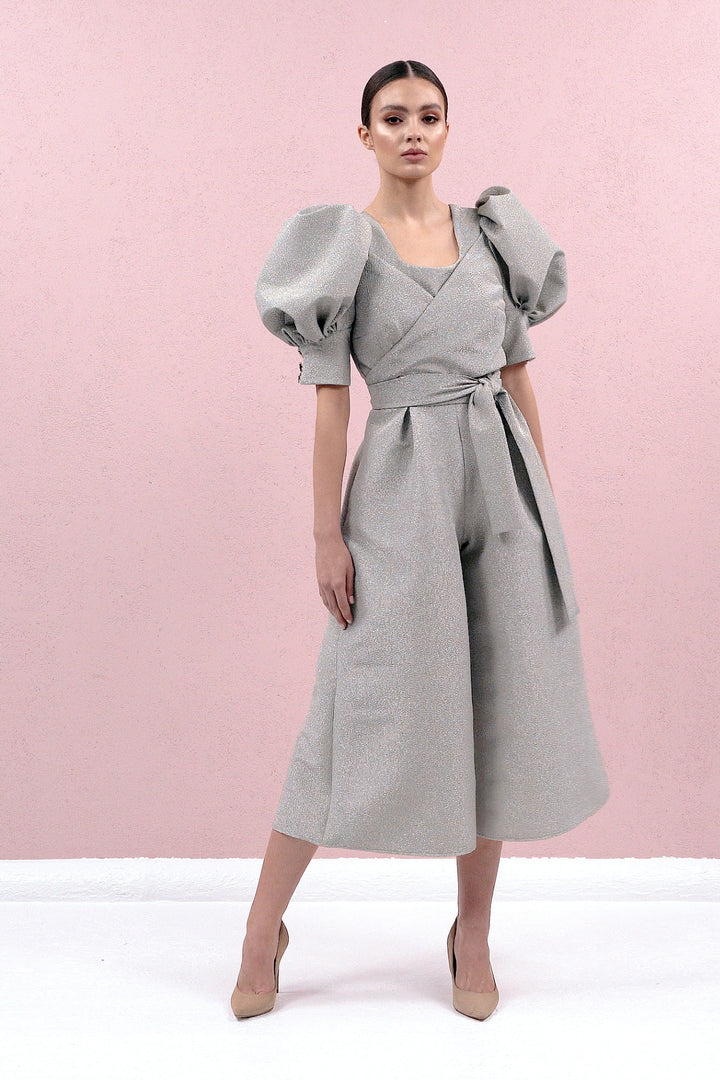 JUMPSUIT WITH SHORT PUFF SLEEVES AND WIDE LEGS