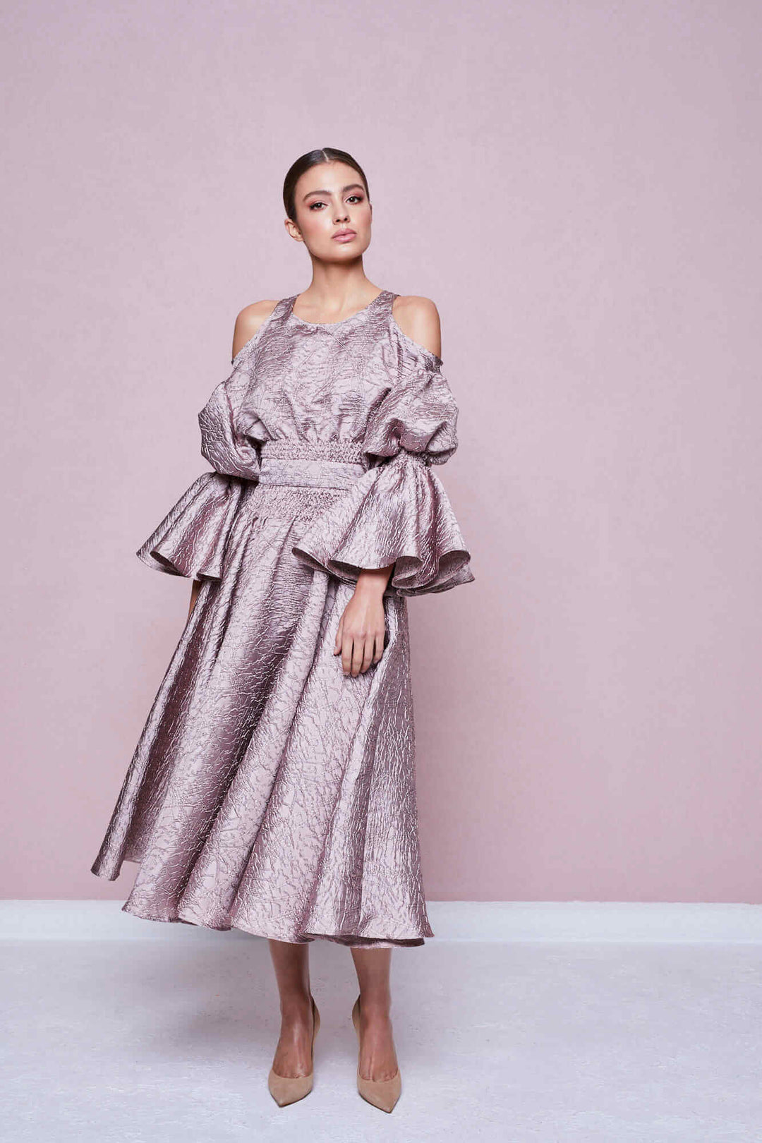 FLARED OFF-THE-SHOULDER DRESS