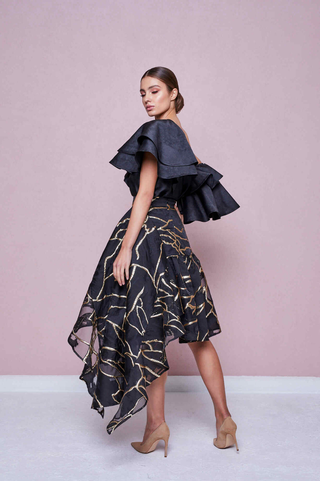 ASYMMETRICAL BLOUSE WITH RUFFLES