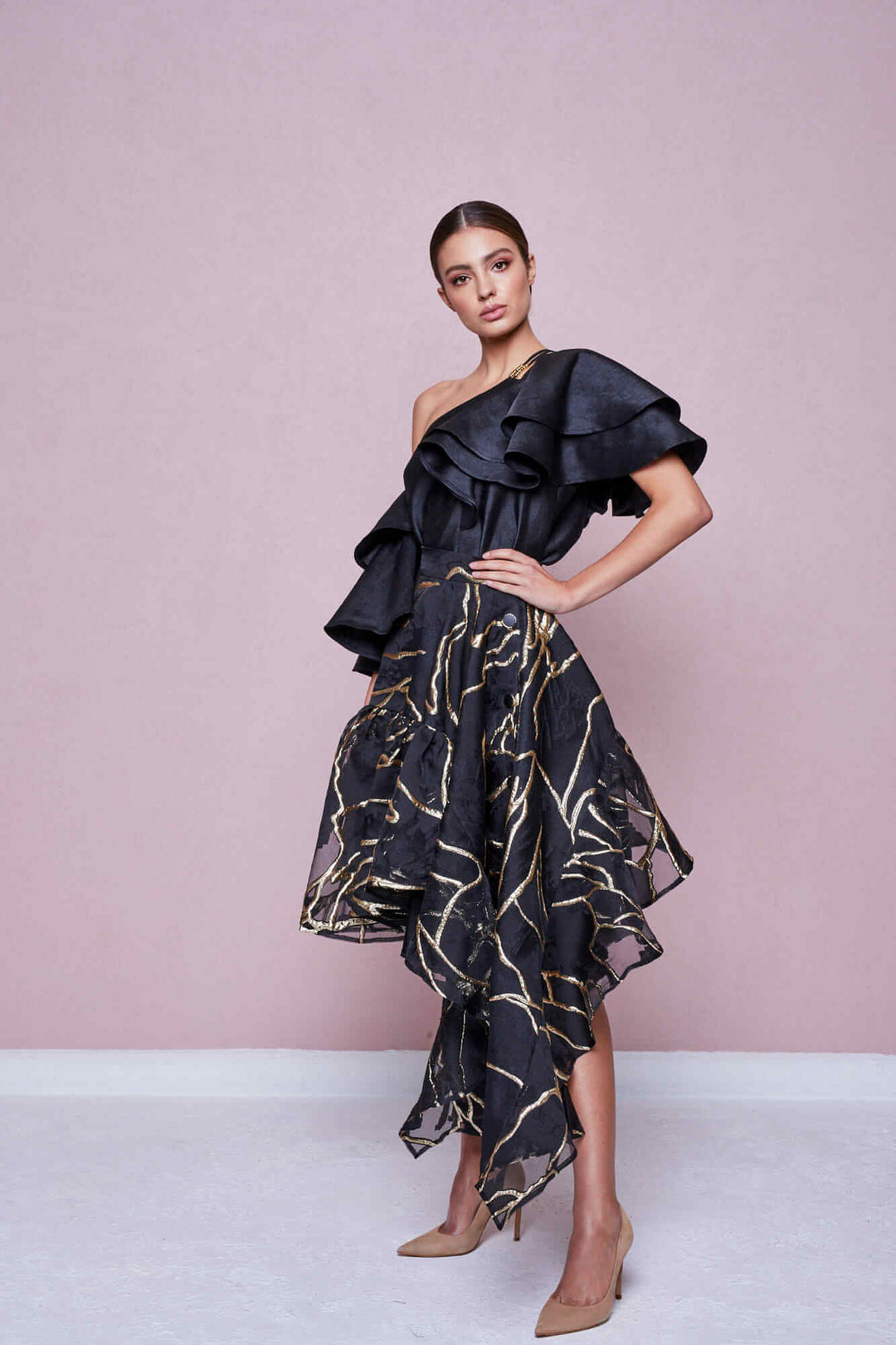 ASYMMETRICAL BLOUSE WITH RUFFLES