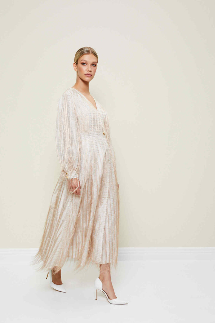 WRAP DRESS WITH FEATHER-TEXTURED FABRIC