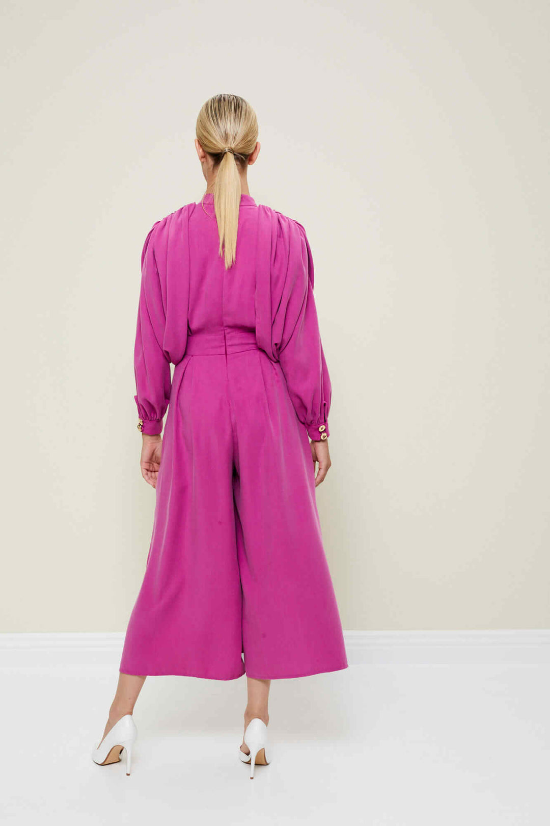JUMPSUIT WITH LONG SLEEVES AND WIDE-LEG TROUSERS WITH SIDE SLITS