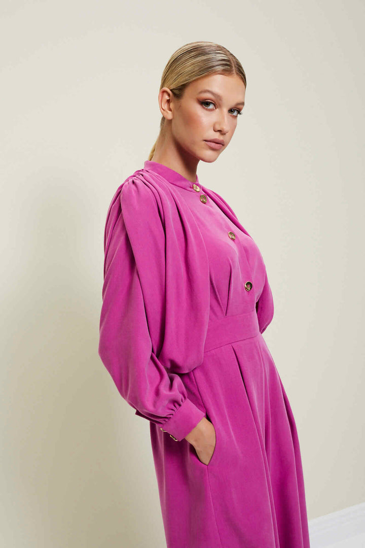 JUMPSUIT WITH LONG SLEEVES AND WIDE-LEG TROUSERS WITH SIDE SLITS
