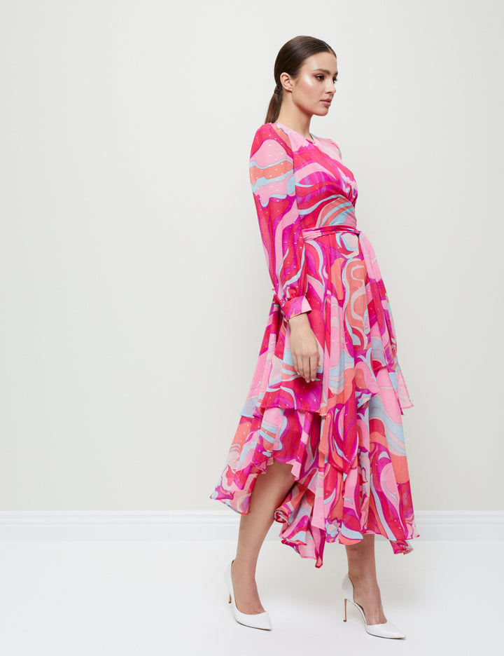 ASYMMETRICAL DRESS WITH A WAIST TIE
