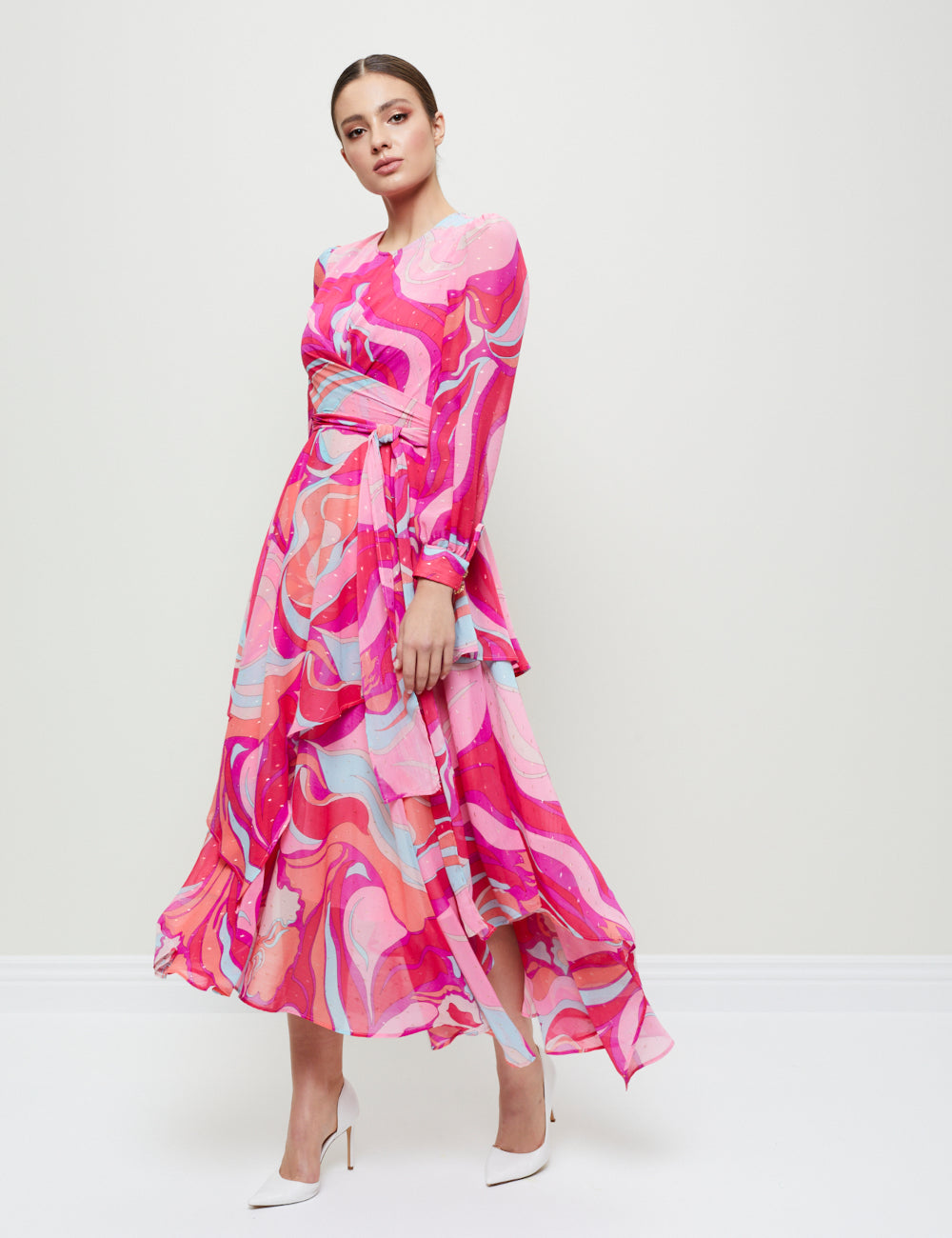 ASYMMETRICAL DRESS WITH A WAIST TIE