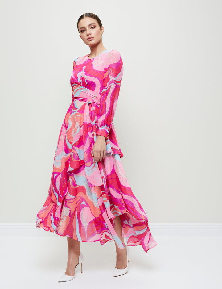 ASYMMETRICAL DRESS WITH A WAIST TIE