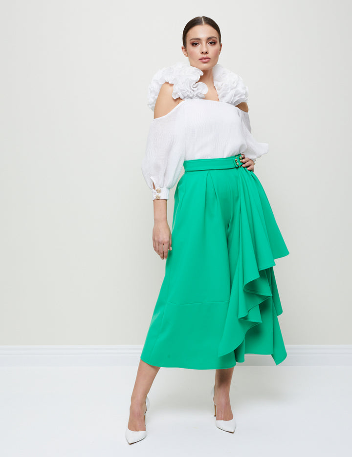 OFF-THE-SHOULDER BLOUSE WITH CASCADING RUFFLES