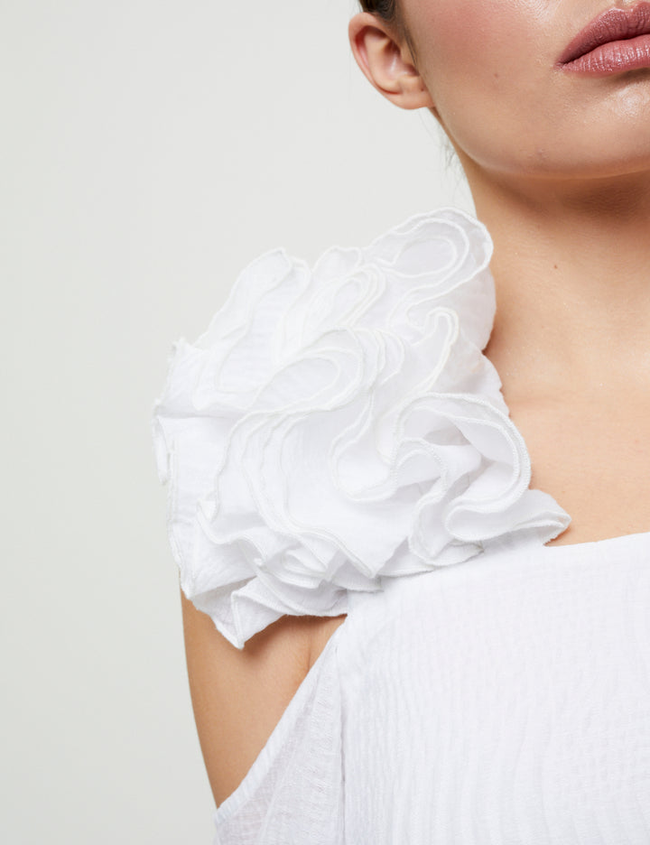 OFF-THE-SHOULDER BLOUSE WITH CASCADING RUFFLES