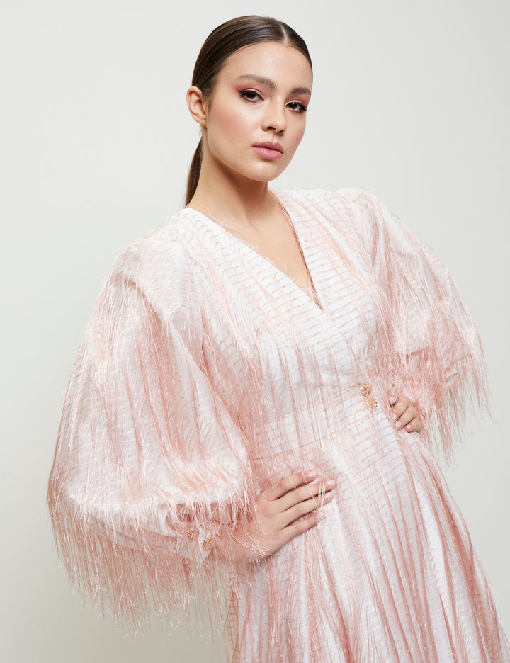 ENVELOPE DRESS WITH FEATHER-TEXTURED FABRIC