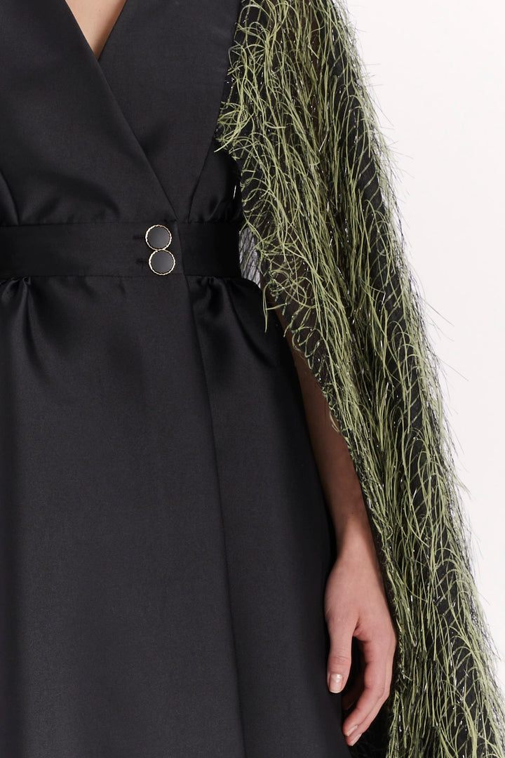 ENVELOPE DRESS WITH A FEATHER CAPE