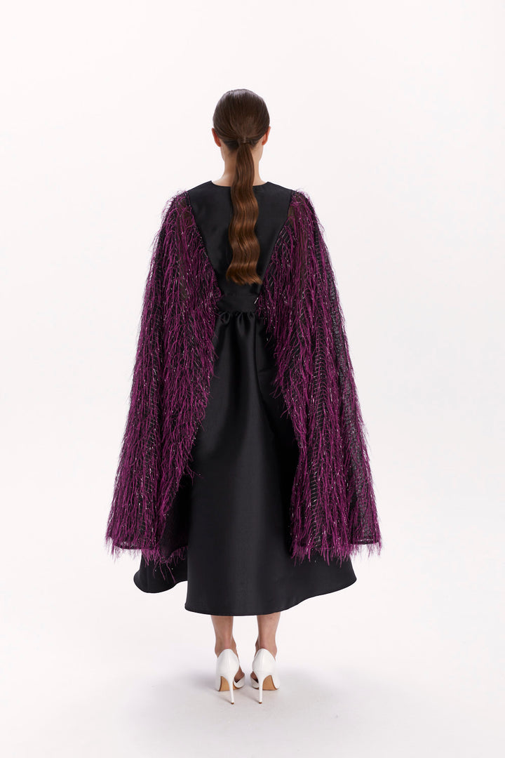 ENVELOPE DRESS WITH A FEATHER CAPE