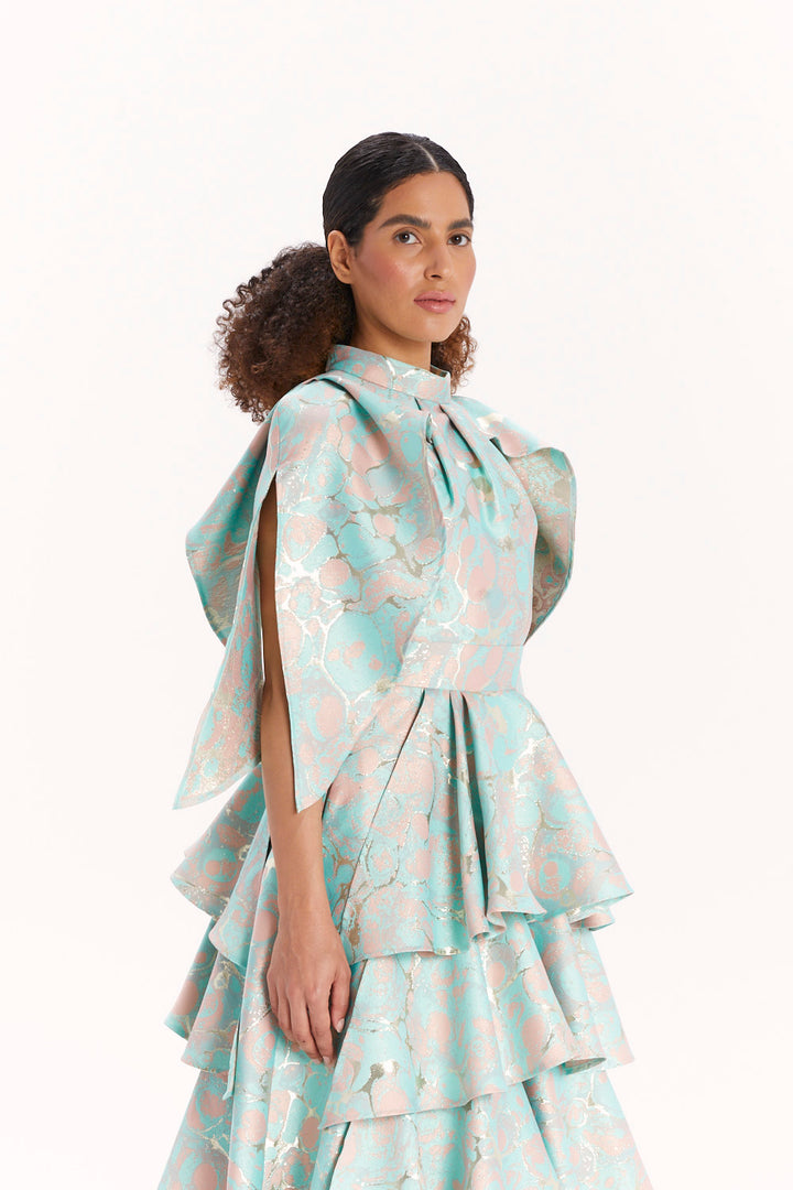 MIDI DRESS WITH CASCADING RUFFLES