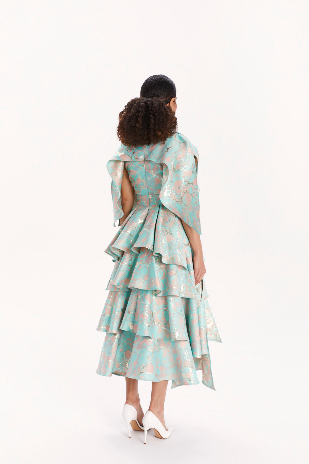 MIDI DRESS WITH CASCADING RUFFLES