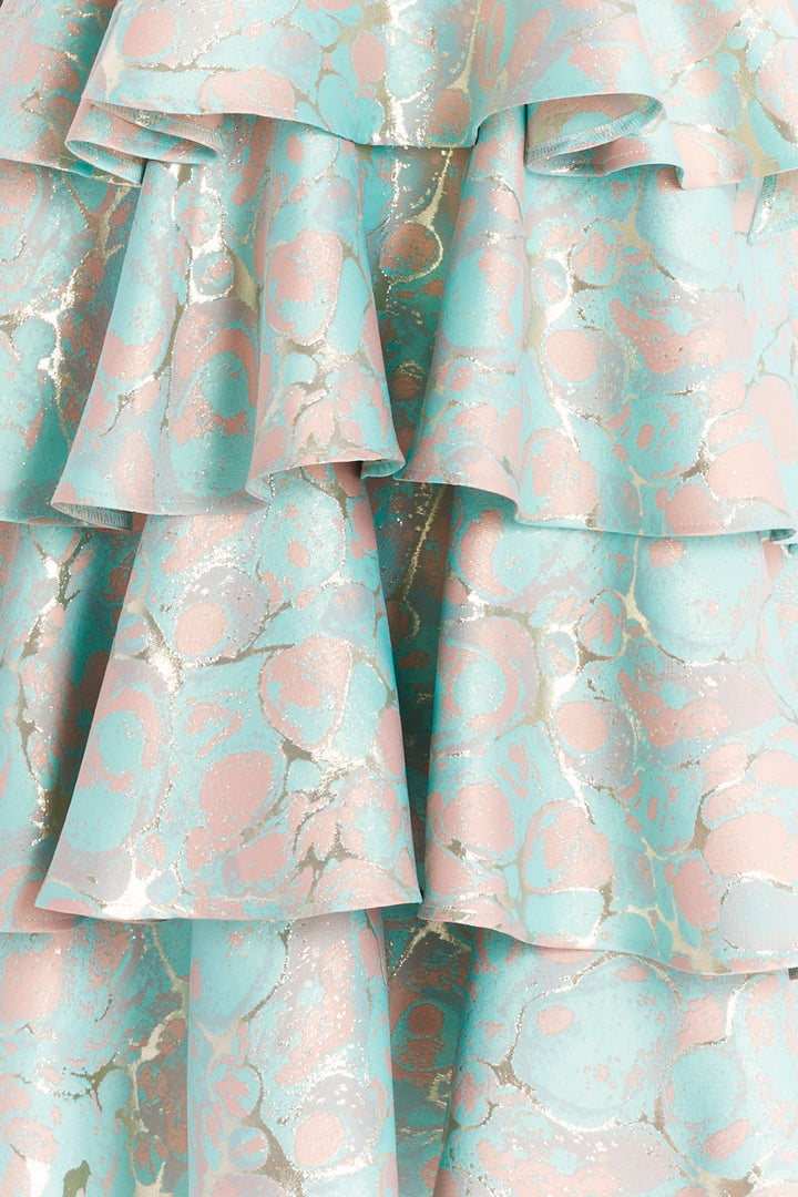 MIDI DRESS WITH CASCADING RUFFLES