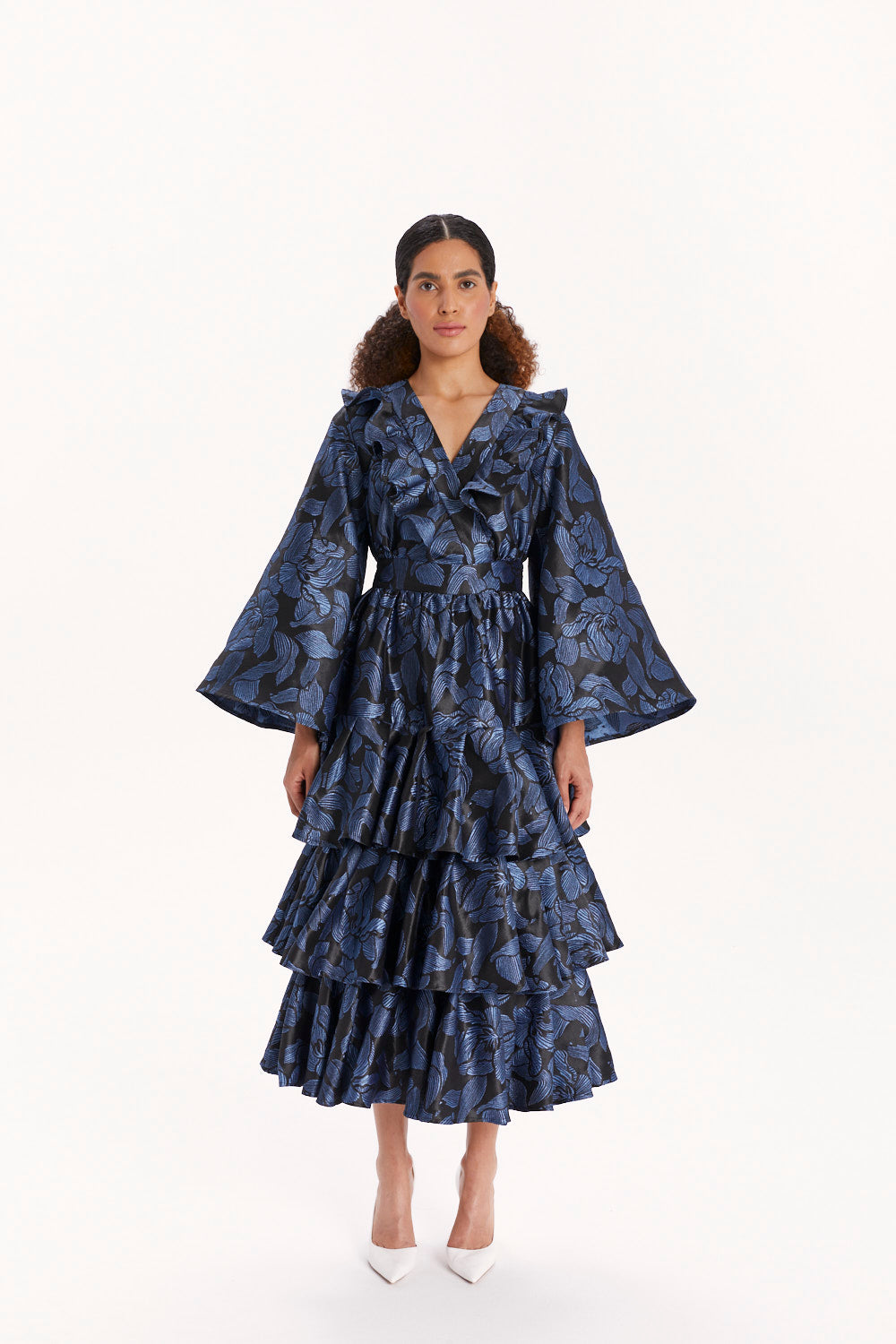 DRESS WITH BELL SLEEVES AND RUFFLES