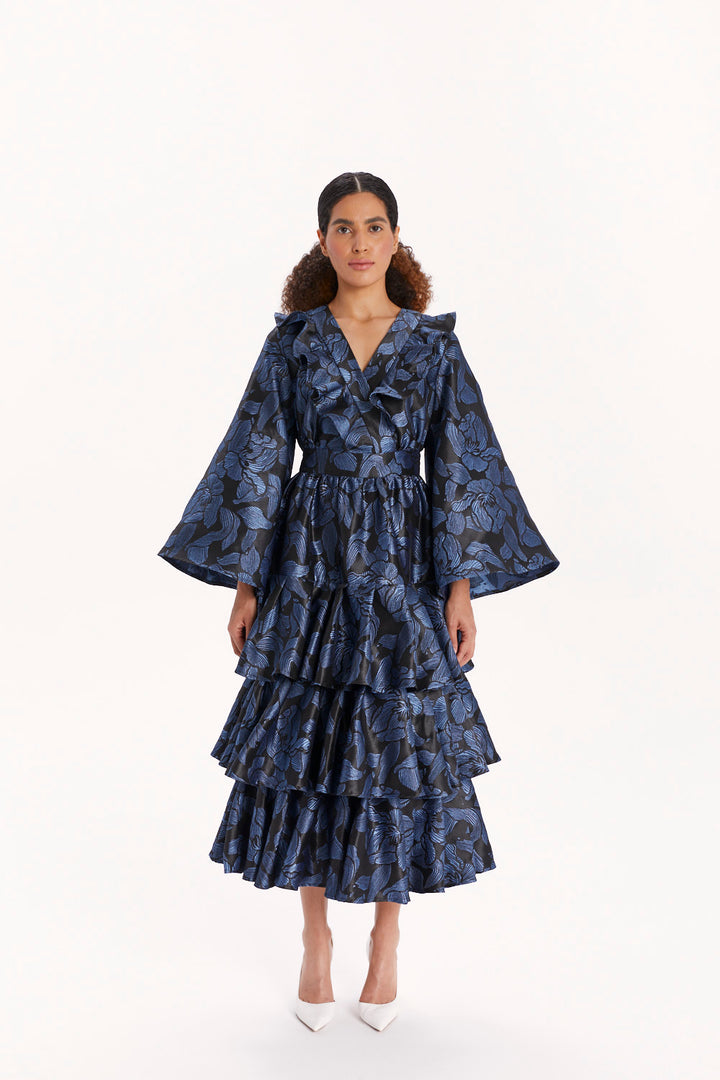 DRESS WITH BELL SLEEVES AND RUFFLES