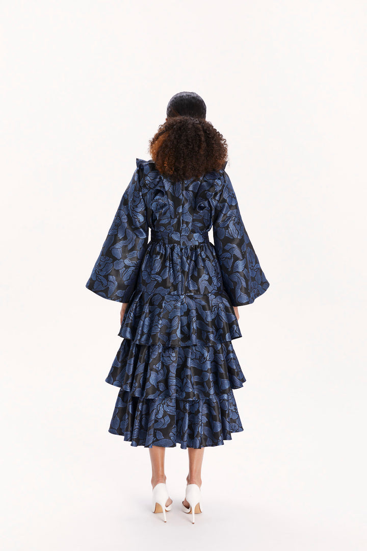 DRESS WITH BELL SLEEVES AND RUFFLES