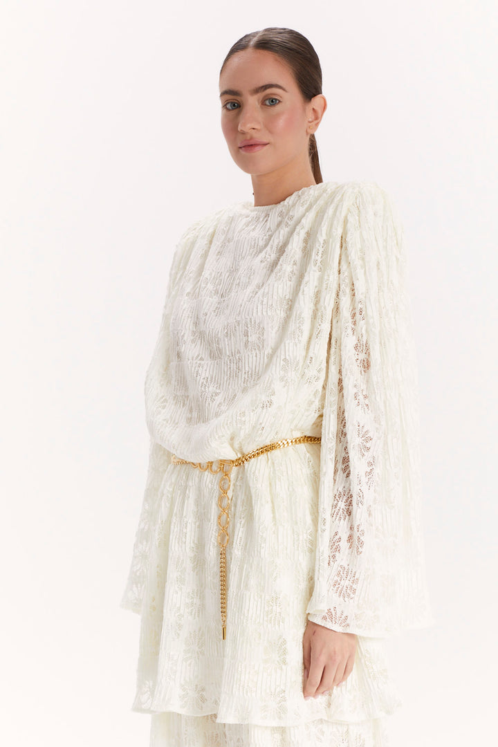 LACE BLOUSE WITH WIDE SLEEVES AND SHOULDER PADS