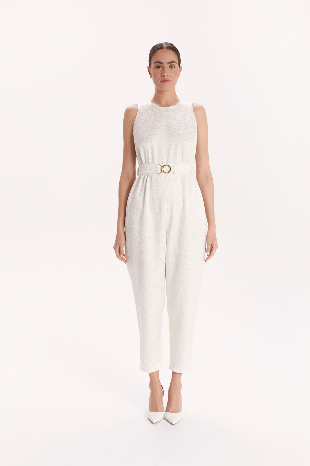 JUMPSUIT WITH A DECORATIVE BELT AND LONG CAPE