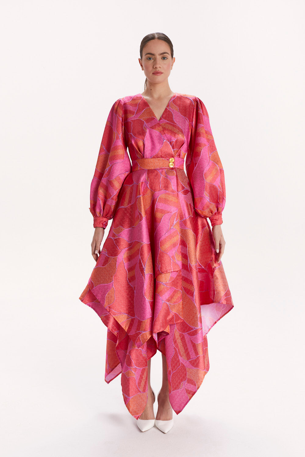 PATTERNED ASYMMETRICAL DRESS WITH LONG SLEEVES