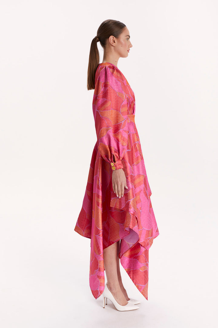 PATTERNED ASYMMETRICAL DRESS WITH LONG SLEEVES
