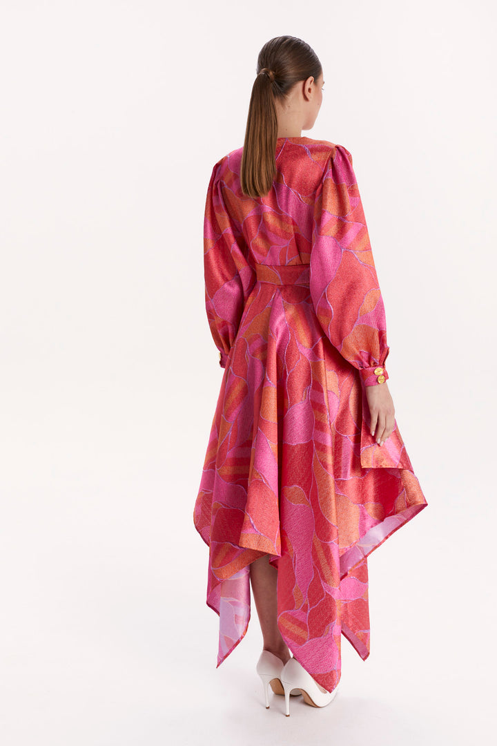 PATTERNED ASYMMETRICAL DRESS WITH LONG SLEEVES