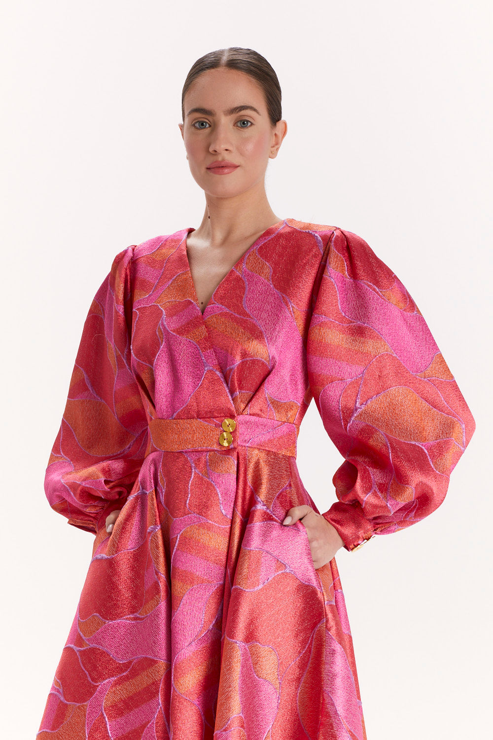 PATTERNED ASYMMETRICAL DRESS WITH LONG SLEEVES