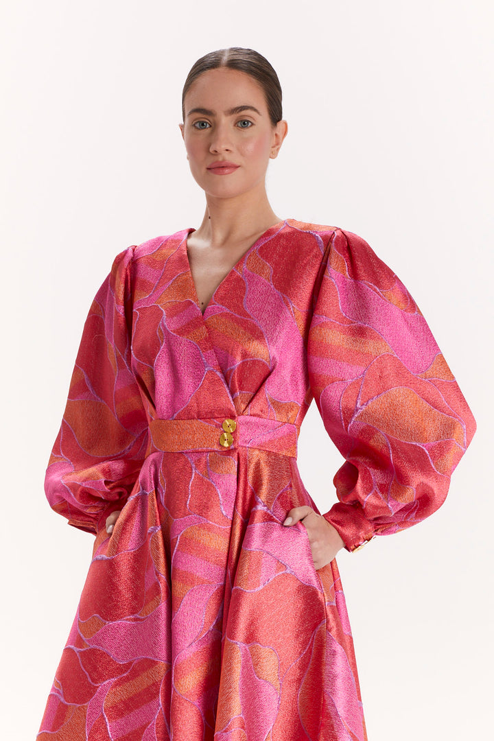 PATTERNED ASYMMETRICAL DRESS WITH LONG SLEEVES