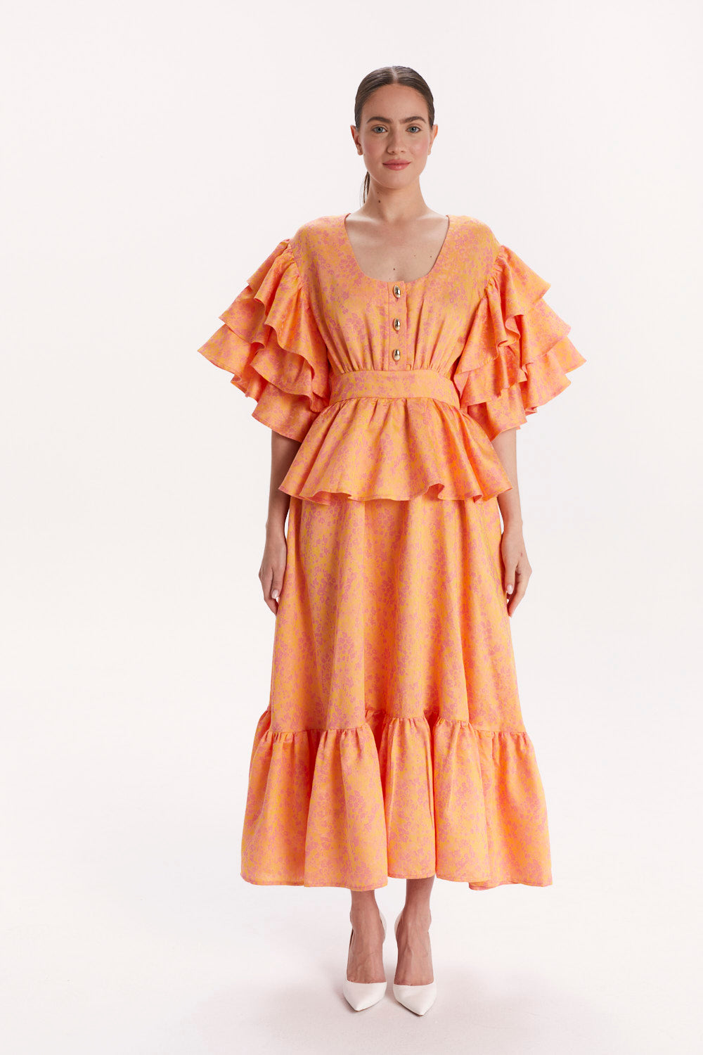 DRESS WITH RUFFLES AND DECORATIVE BUTTONS