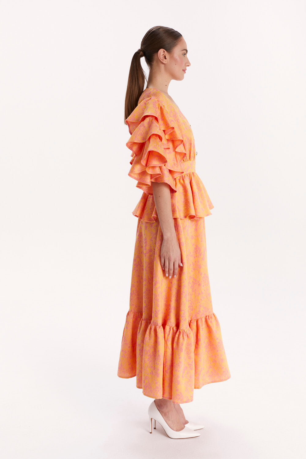 DRESS WITH RUFFLES AND DECORATIVE BUTTONS