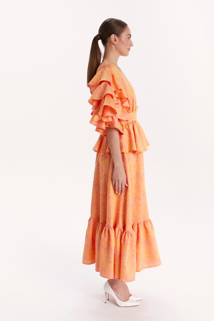 DRESS WITH RUFFLES AND DECORATIVE BUTTONS