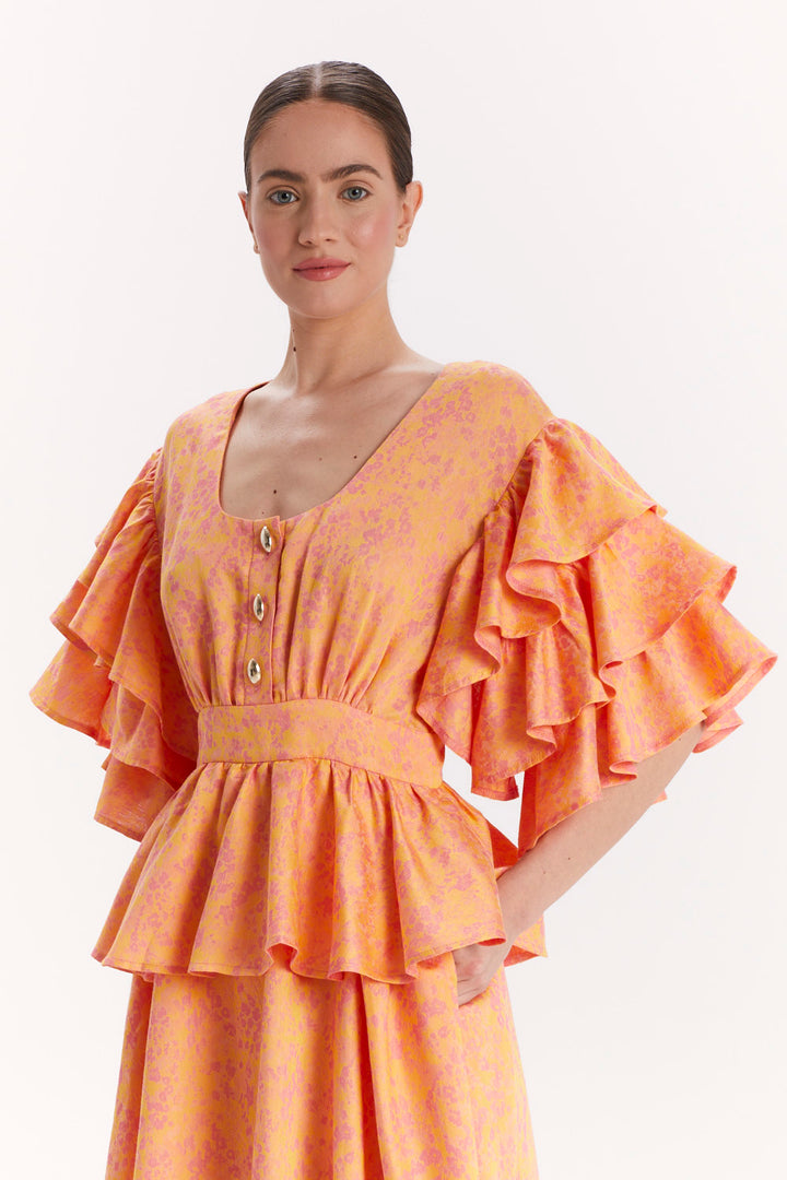 DRESS WITH RUFFLES AND DECORATIVE BUTTONS