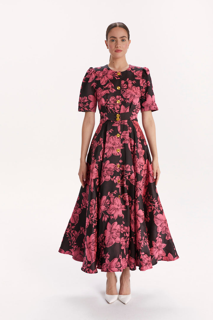 SUKIENKA W KWIATY Z KRÓTKIM RĘKAWEM