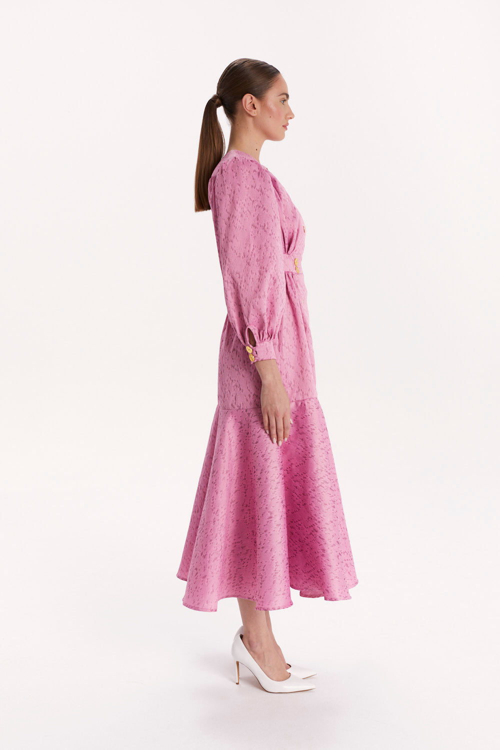 DOUBLE-BREASTED DRESS WITH A RUFFLE