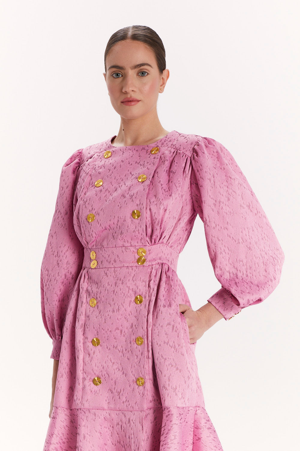 DOUBLE-BREASTED DRESS WITH A RUFFLE