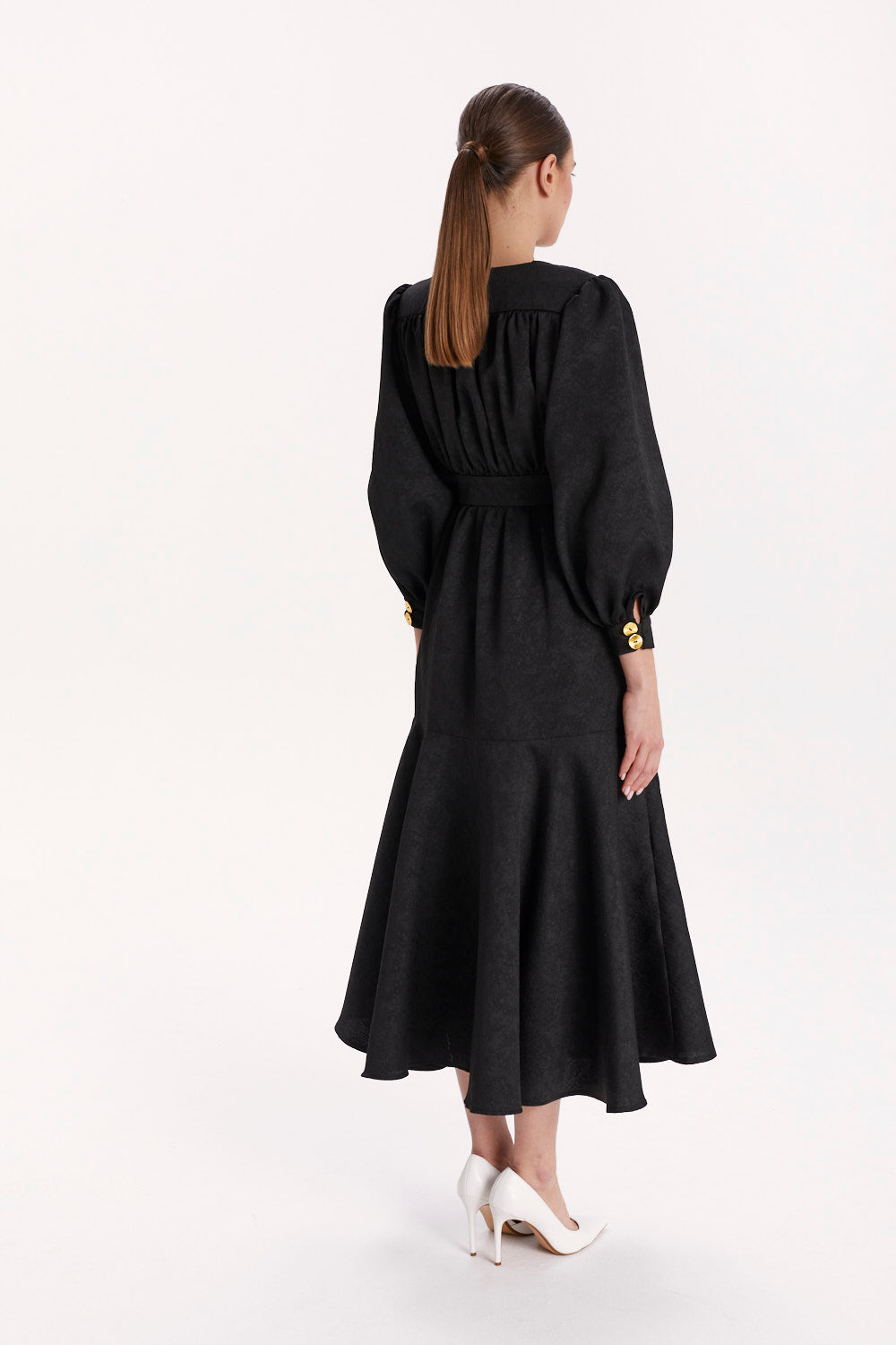DOUBLE-BREASTED DRESS WITH A RUFFLE