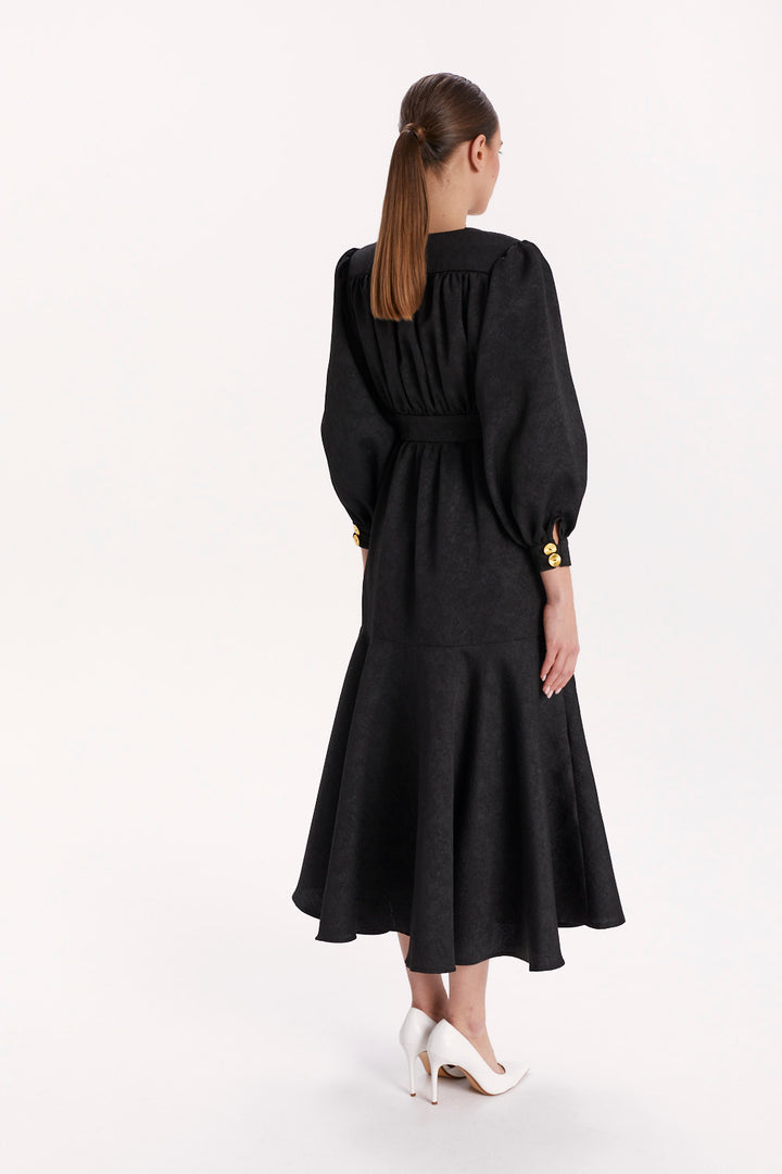 DOUBLE-BREASTED DRESS WITH A RUFFLE