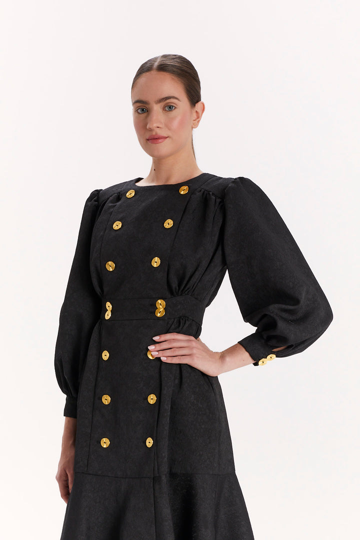 DOUBLE-BREASTED DRESS WITH A RUFFLE