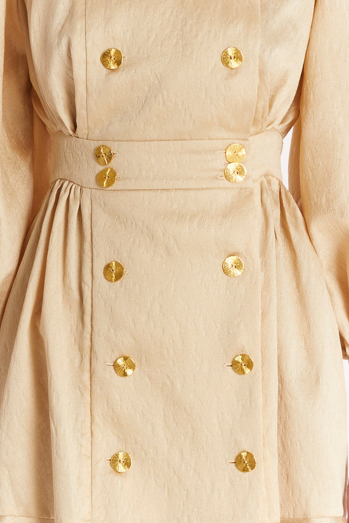 DOUBLE-BREASTED DRESS WITH A RUFFLE